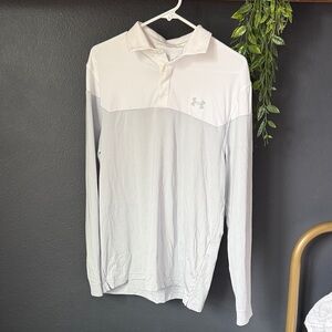 Under Armour Men's White Long Sleeve Golf Polo SPF50